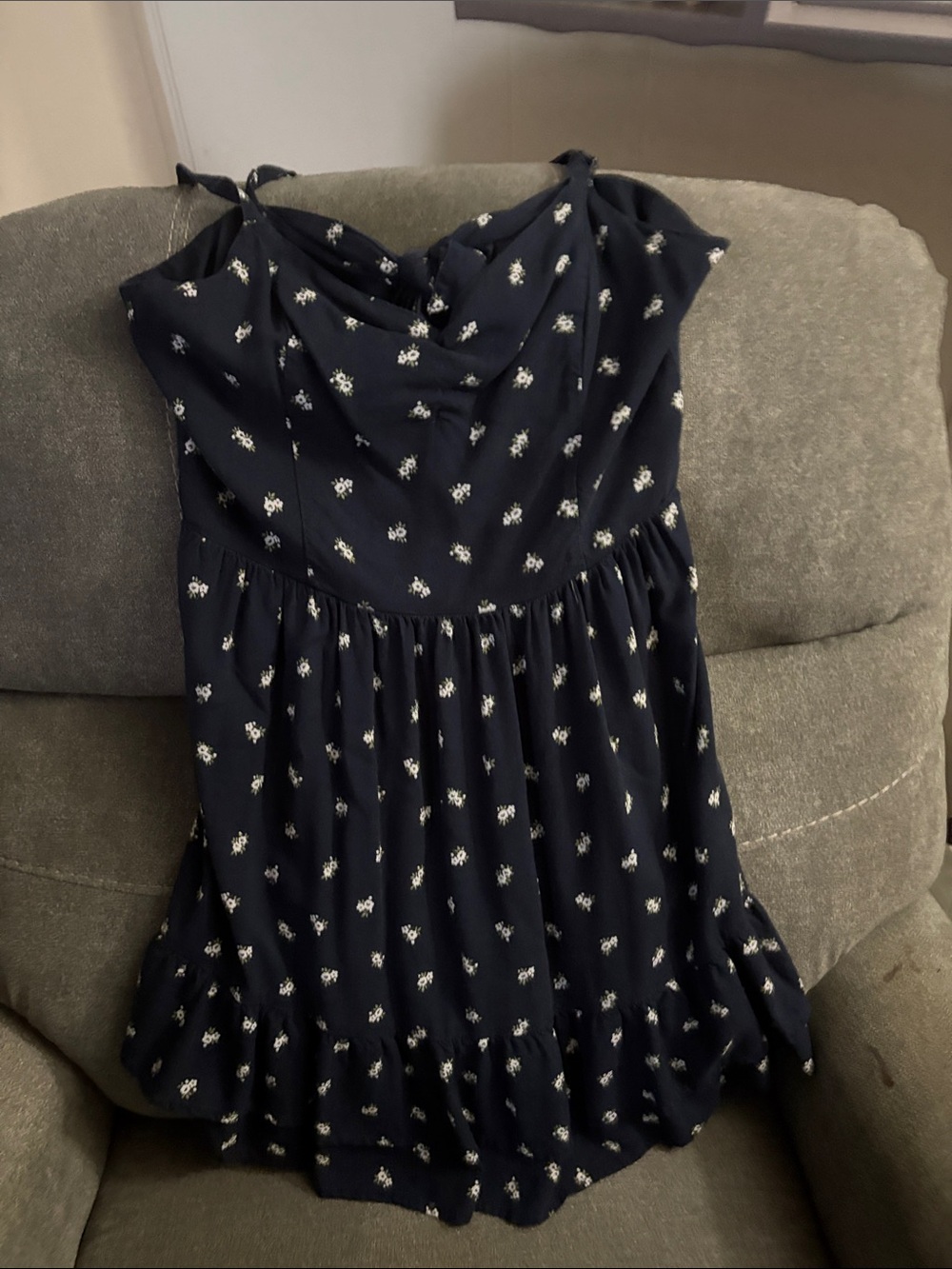 Hollister Navy Floral Sundress with Ruffle Hem